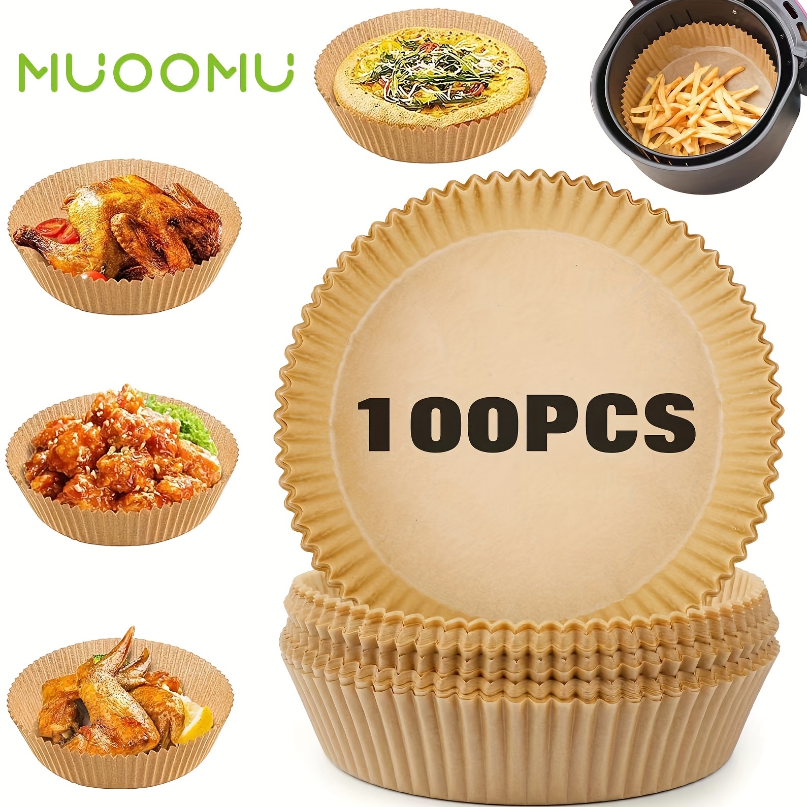 MUOOMU Air Fryer Disposable Paper Liner, 100PCS Non-Stick Round Parchment  Paper, Air Fryer Accessories, Oil Proof, Water Proof, Cooking