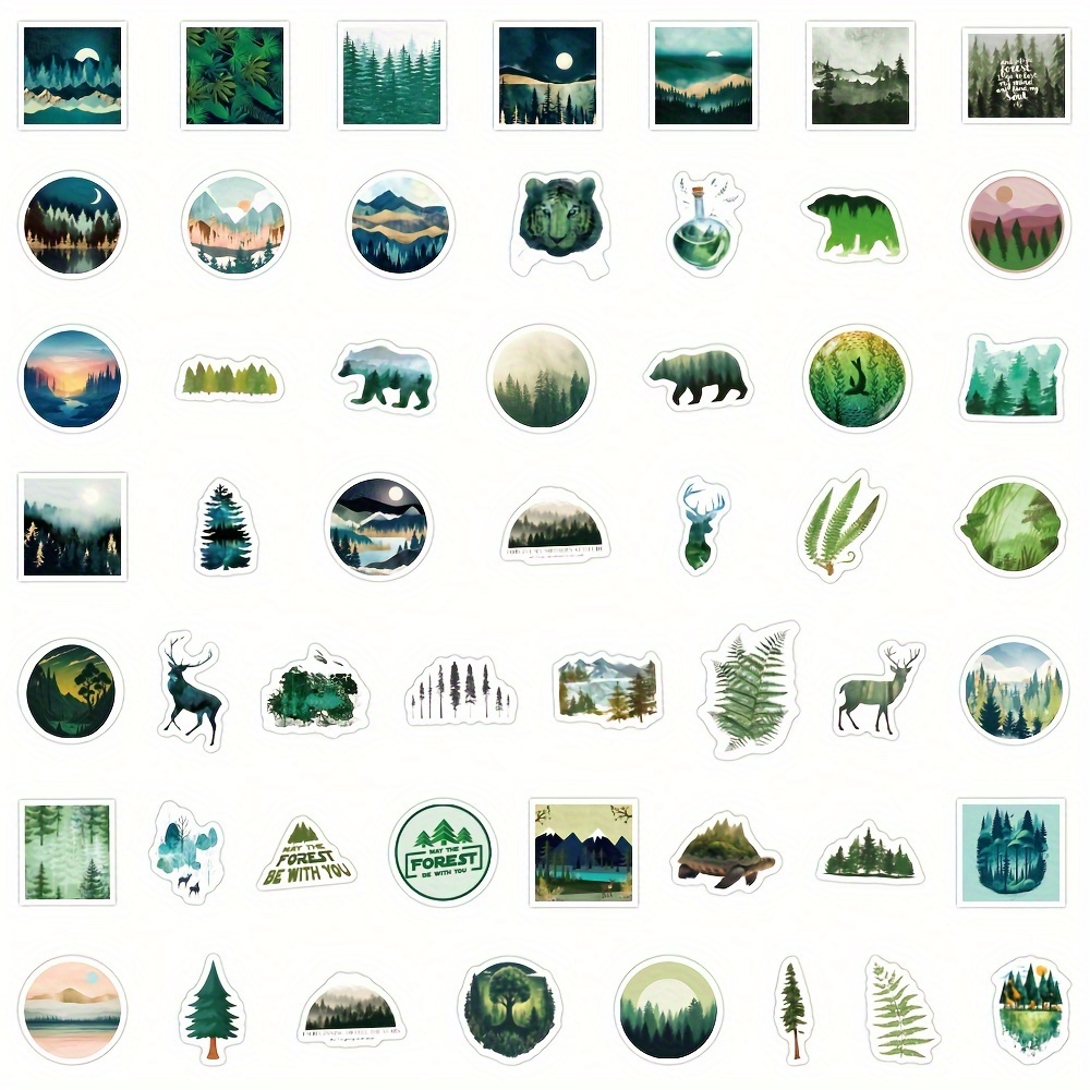 50pcs Green Forest Stickers Vinyl Water Proof Stickers Scrapbook, Vinyl  Waterproof Stickers For Water Bottle, Computer, Notebook, Luggage, Phone,  Laptop Bike Skateboard