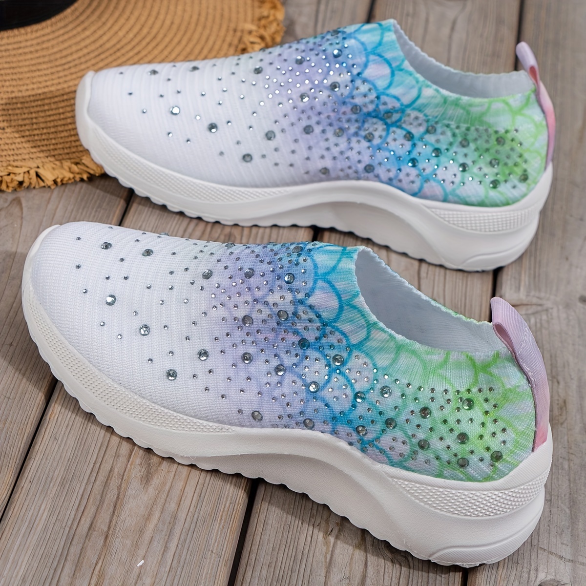 Women's Rhinestone Platform Sneakers Casual Slip-On Shoes