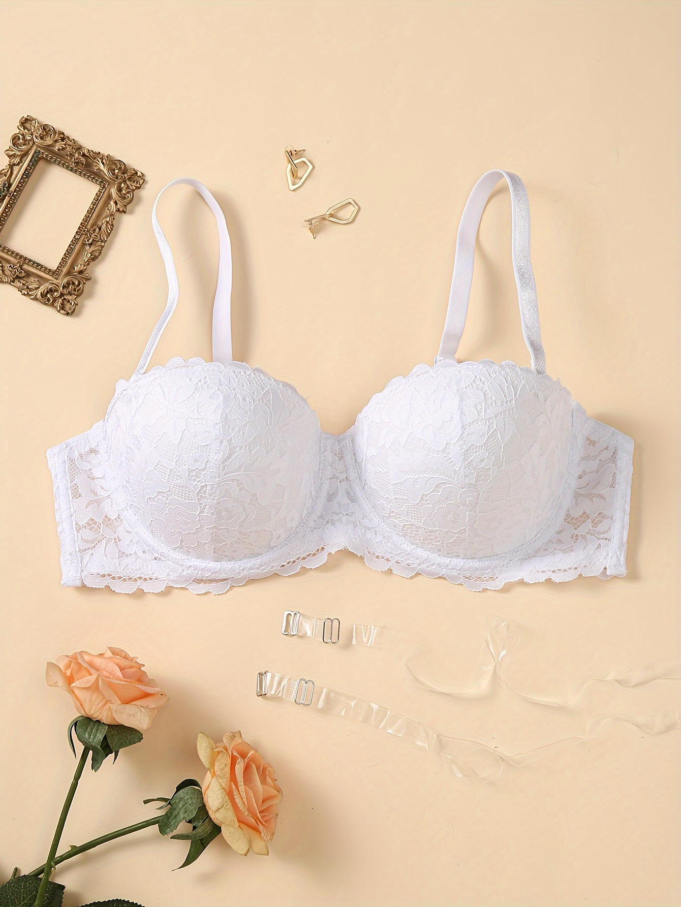 Contrast Lace Balconette Bra Comfy & Breathable Push Up Bow Tie