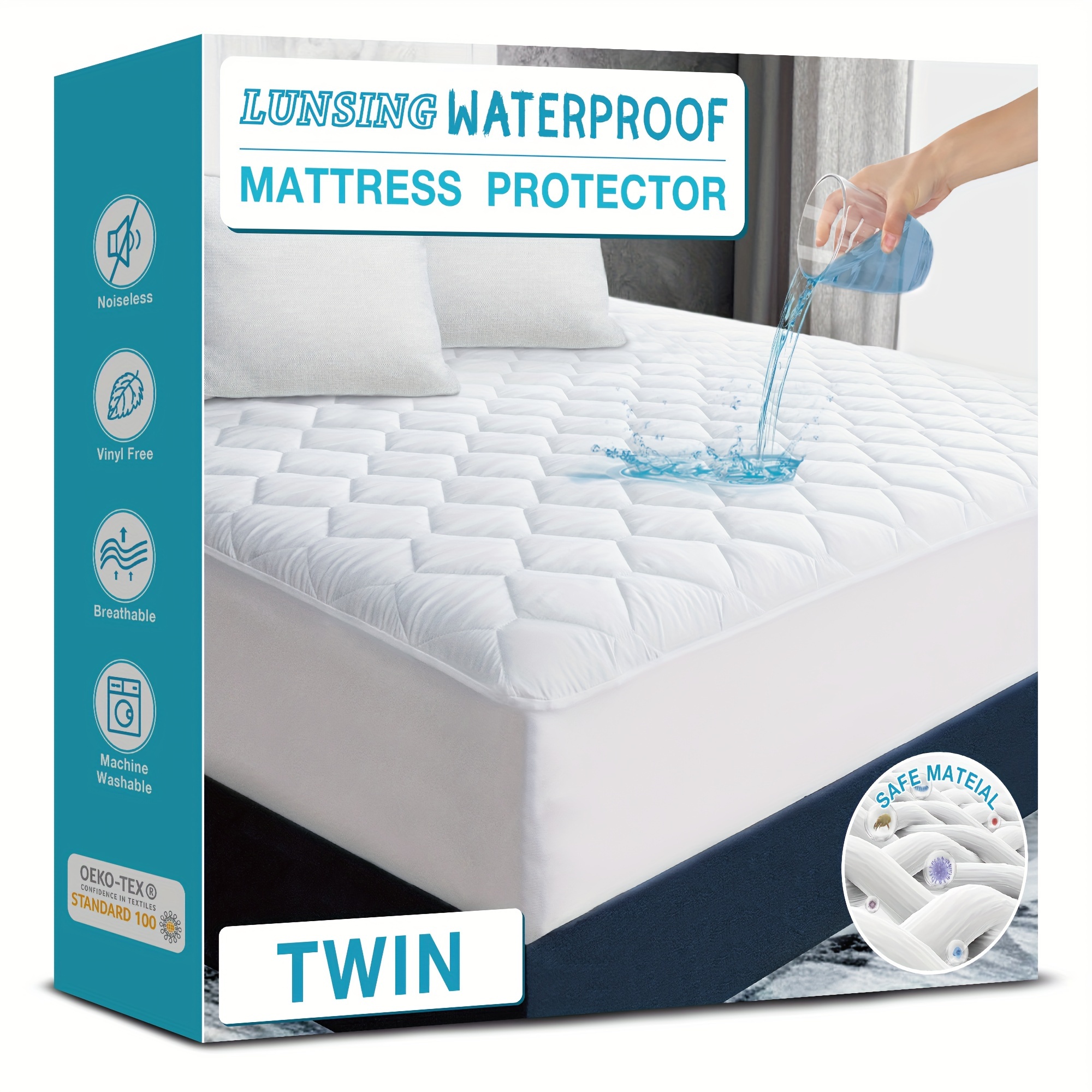 Lunsing Queen Mattress Protector, Waterproof Breathable Noiseless Queen  Mattress Pad with Deep Pocket for 6-18 inches Mattress, White