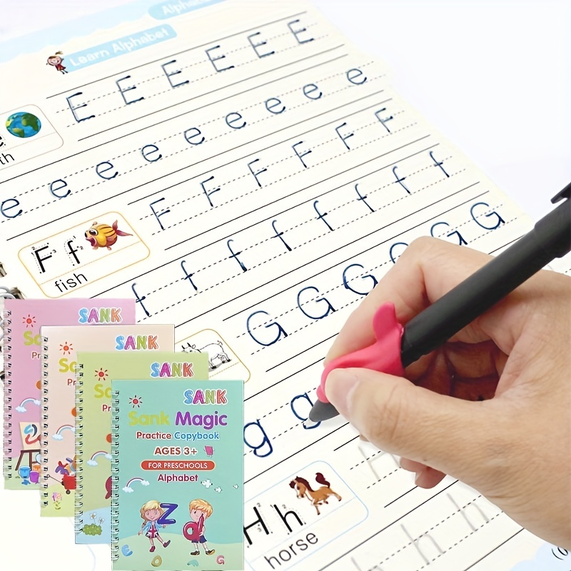 4 Books Children's Writing Exercise Book With Erase-Free Automatic