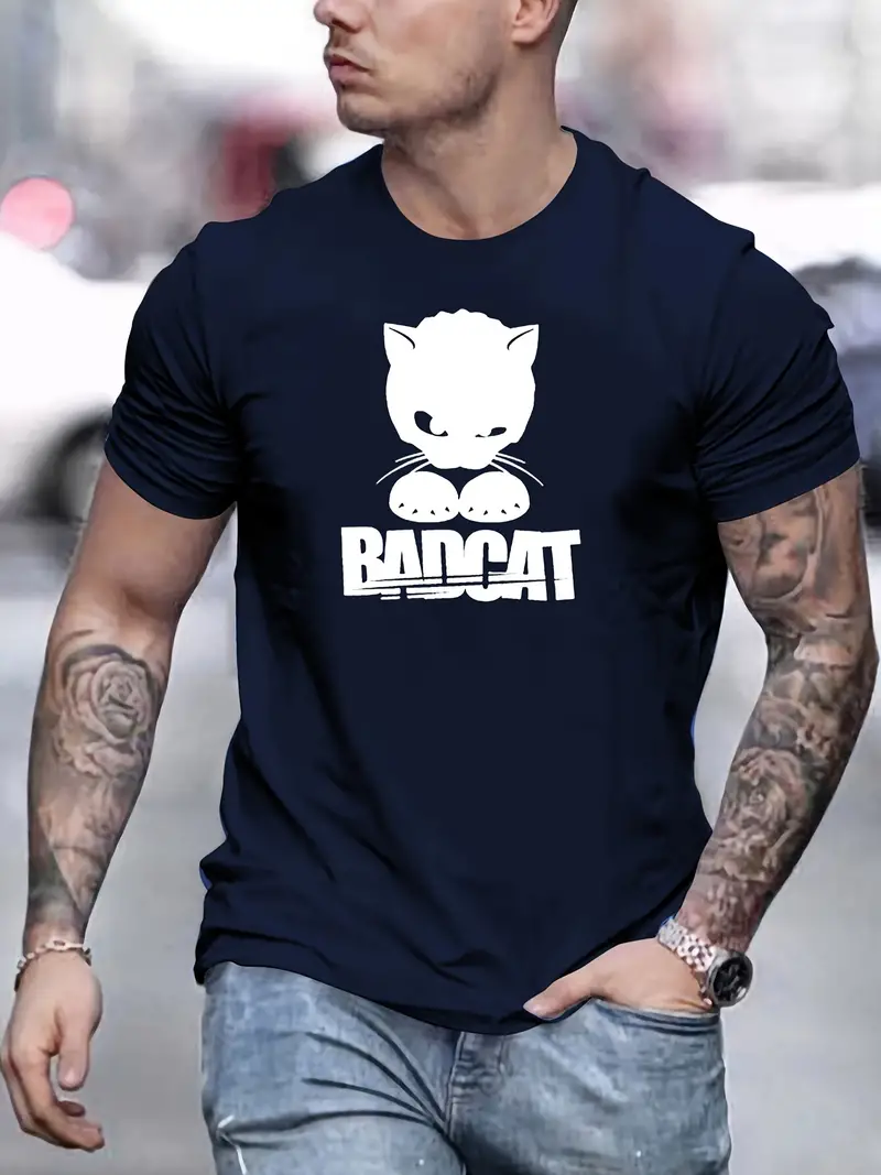 Bad Cat Padrão Simples, Camiseta Masculina De Verão, Blusas Masculinas Com  Gola Redonda Gráfica Combinadas - Temu Portugal