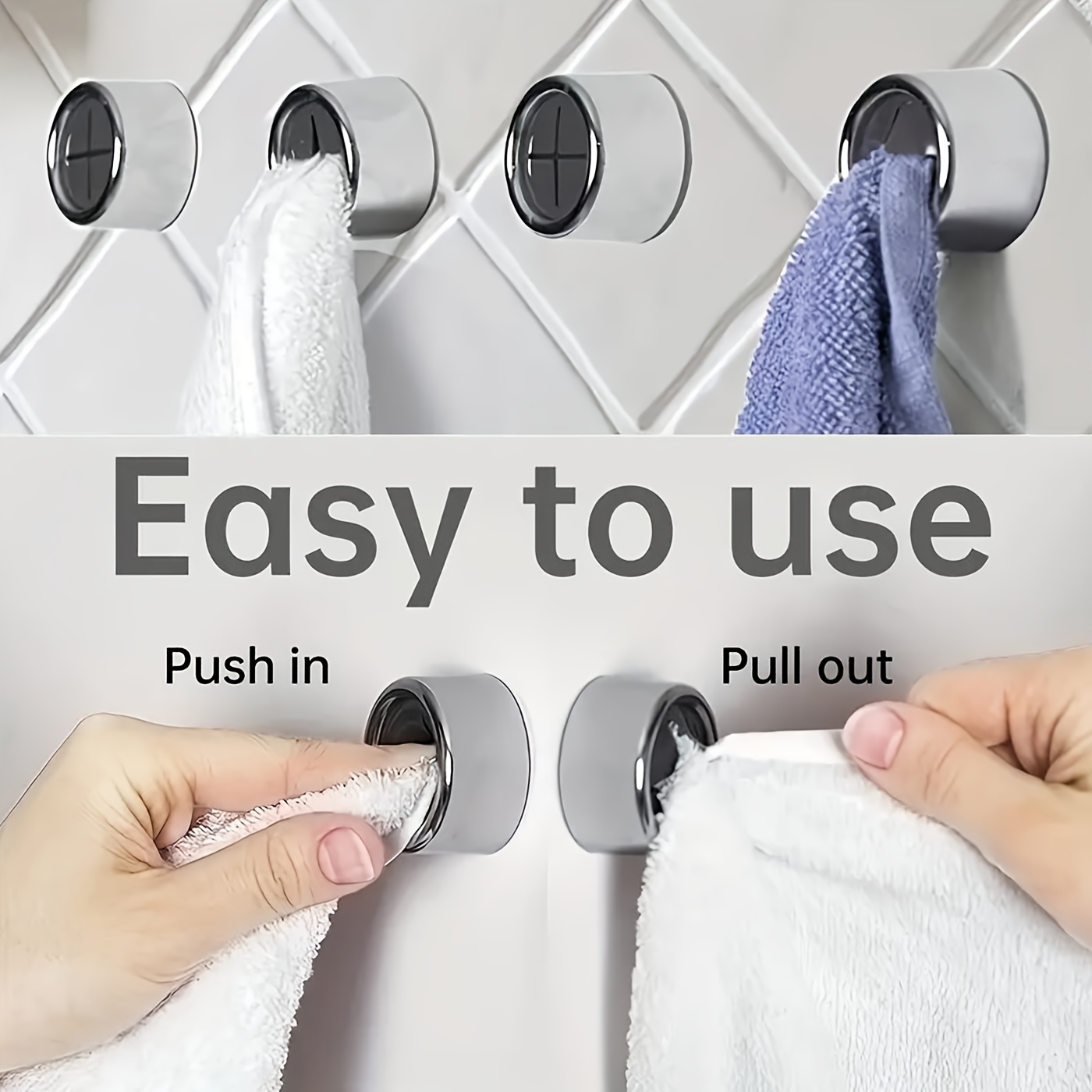Bathroom Towel Holder Round Self Adhesive Push Towel Hooks - Temu