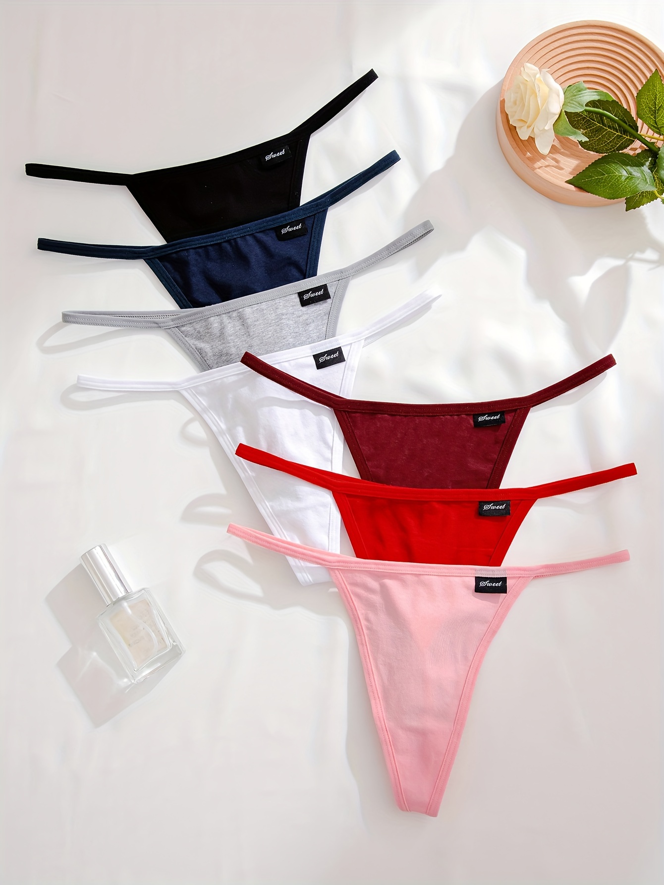 Comfy Breathable Solid Color Low Waist Thongs Women's - Temu