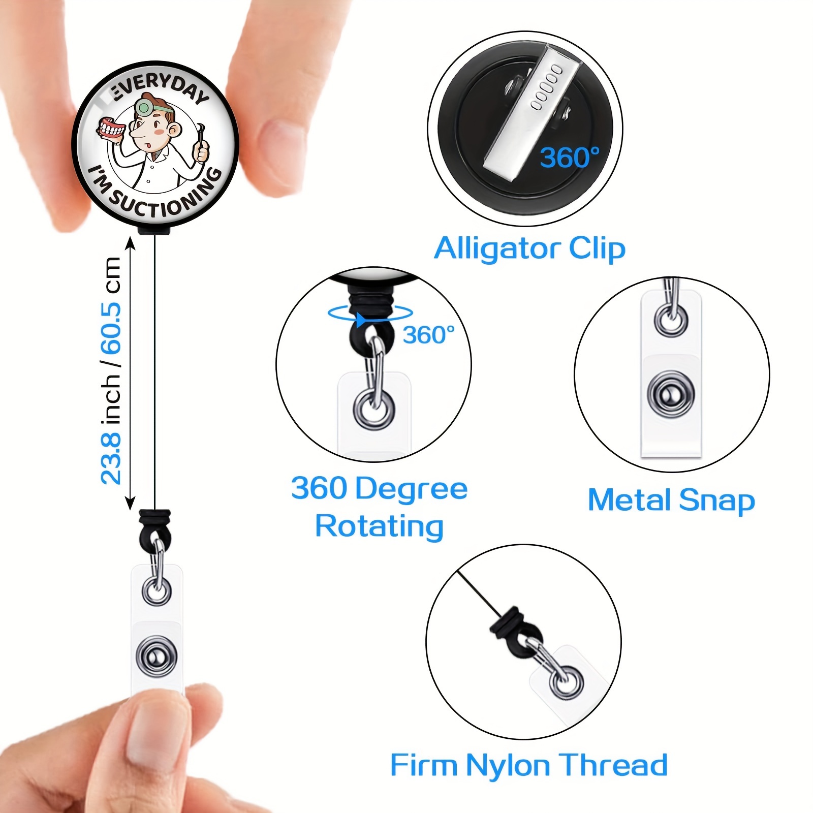 1pc Everyday I'm Suctioning Retractable Badge Reel with Alligator Clip Funny ID Badge Holder for Dentist Clear Card Holder for Dental Pediatric