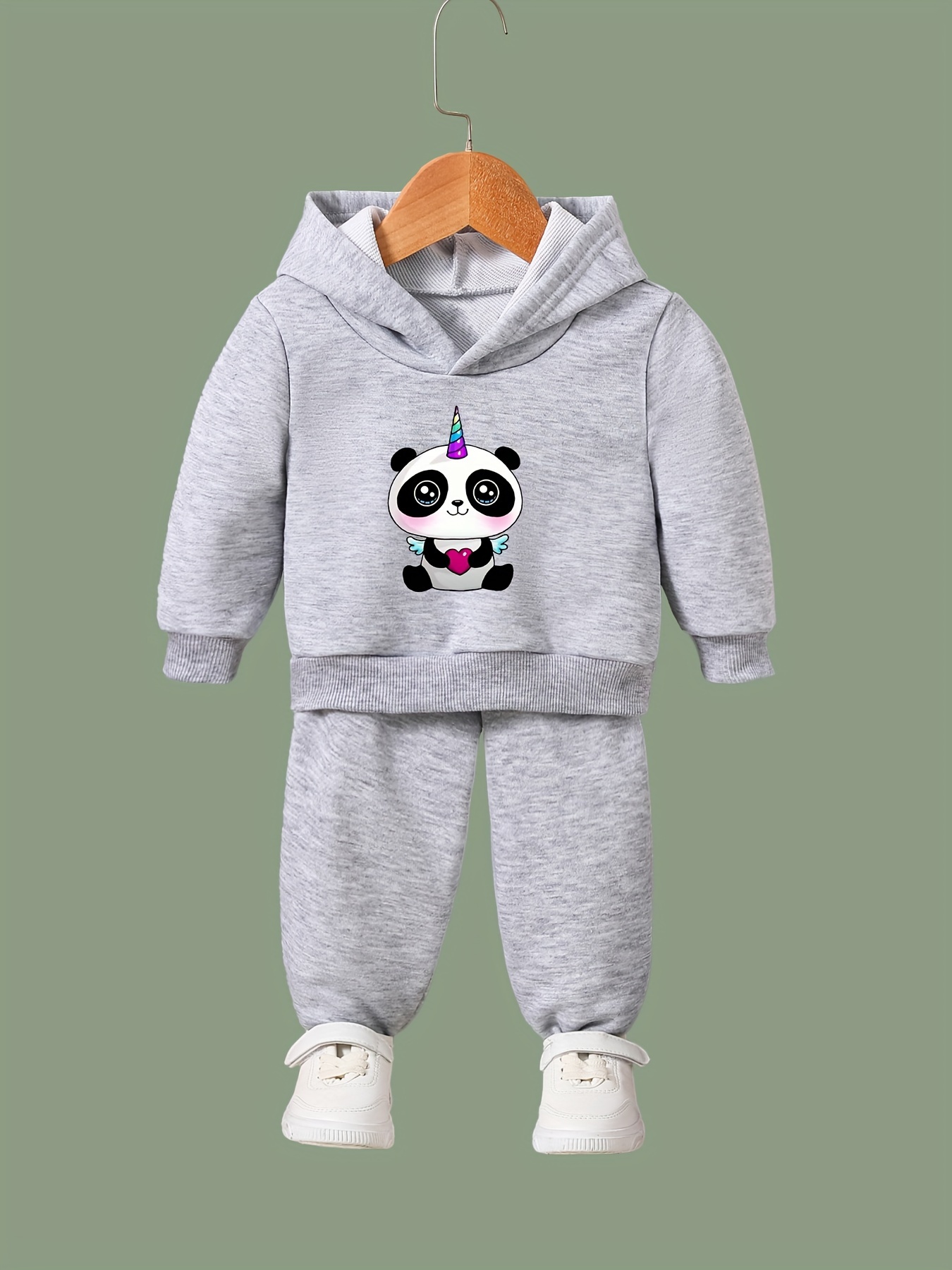 OERYUI Girls boys 2pcs Unicorn Panda Hooded Pullover Pants Set Spring