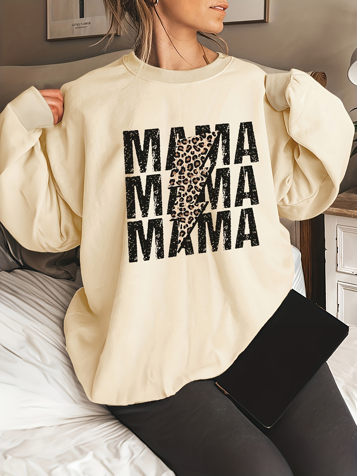 Mama Leopard Print Sweatshirt Casual Crew Neck Long Sleeve Temu