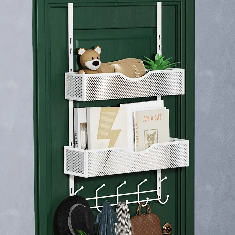 Over The Door Storage Basket With Hooks Organizer Door - Temu
