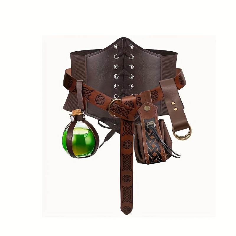 Medieval Vikingo Bolsa De Cinturón Negro De Cuero De Imitación Bolsa De