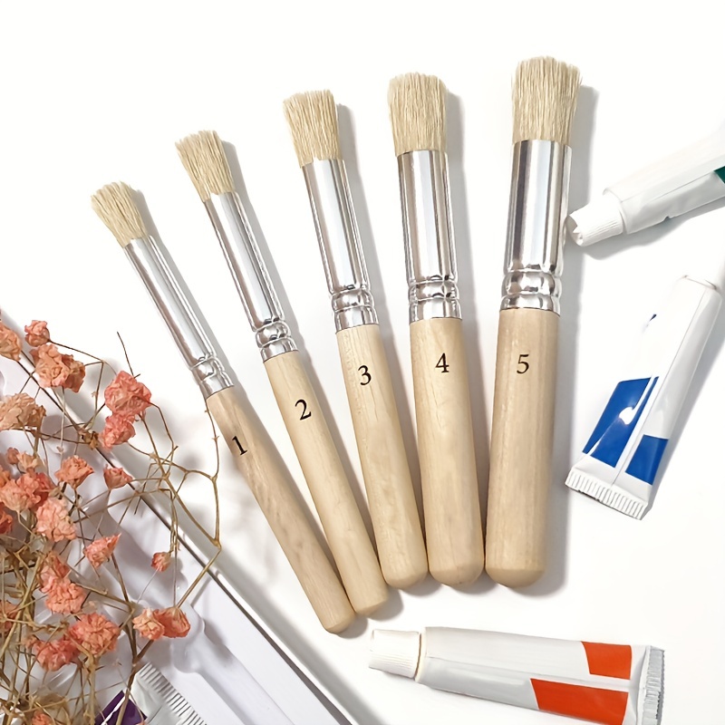 5pcs set wooden handle watercolor painting stencil brush   bristle acrylic oil painting brushes student professional art supplies