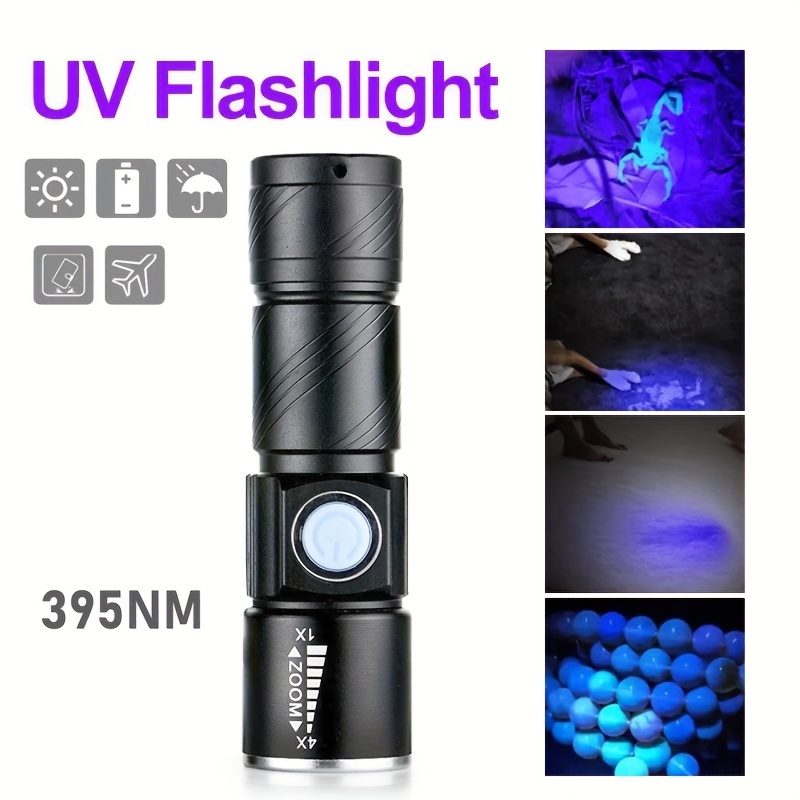 Linterna LED ultravioleta portátil, luz negra, 395 nM, lámpara de  inspección, luz ultravioleta, resistente al agua