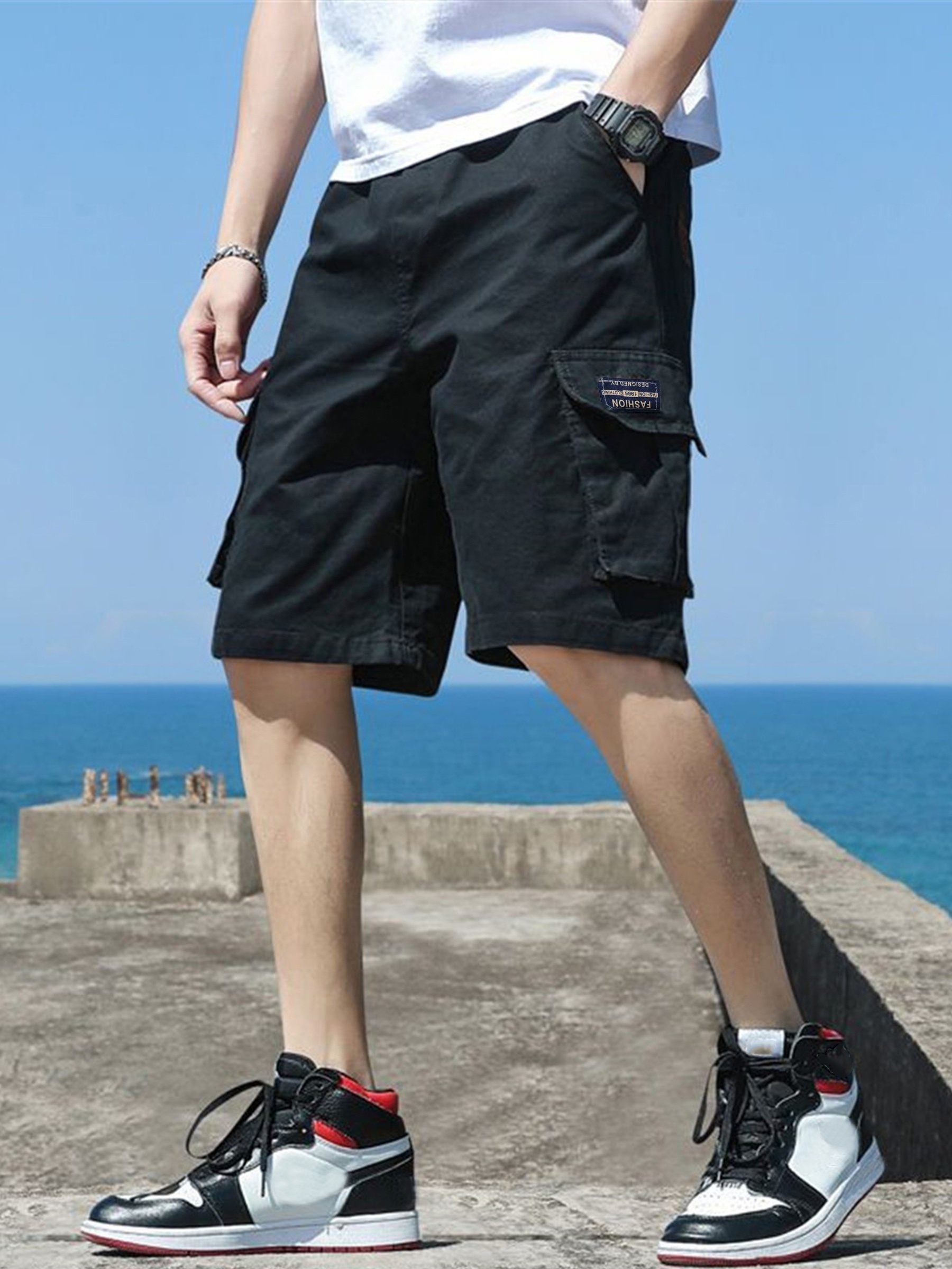 Men's Plus Size papa Print Solid Color Loose Shorts - Temu
