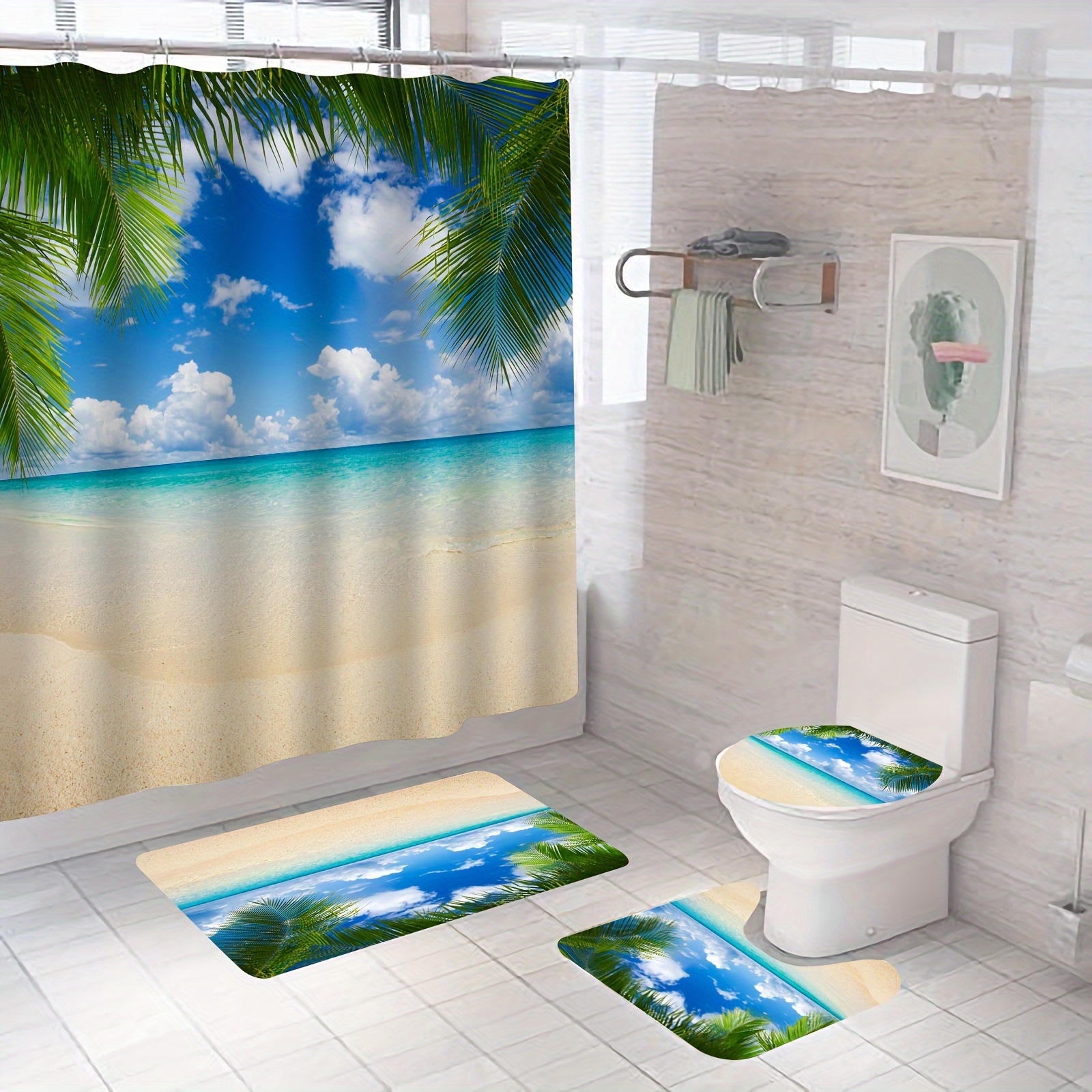 71x71 Sea Shell Shower Curtain Waterproof Beach Curtain Decor Bathroom  Set + 12 Hooks Rings Home Decor 