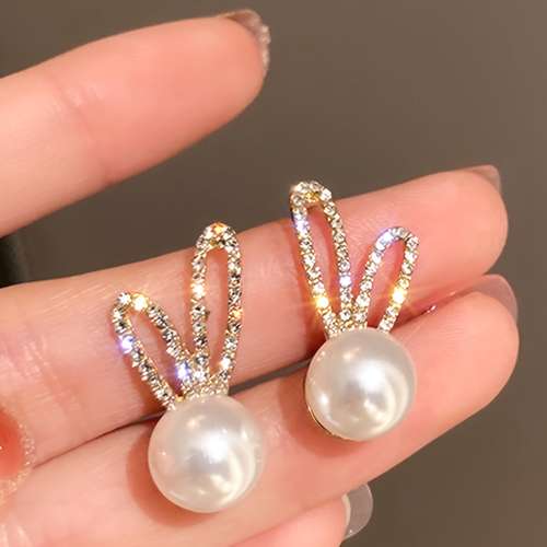 Adorable Rabbit Design Stud Earrings Alloy Jewelry Embellished With Imitation Pearl Cute Elegant Style For Women Party Ear Decor
