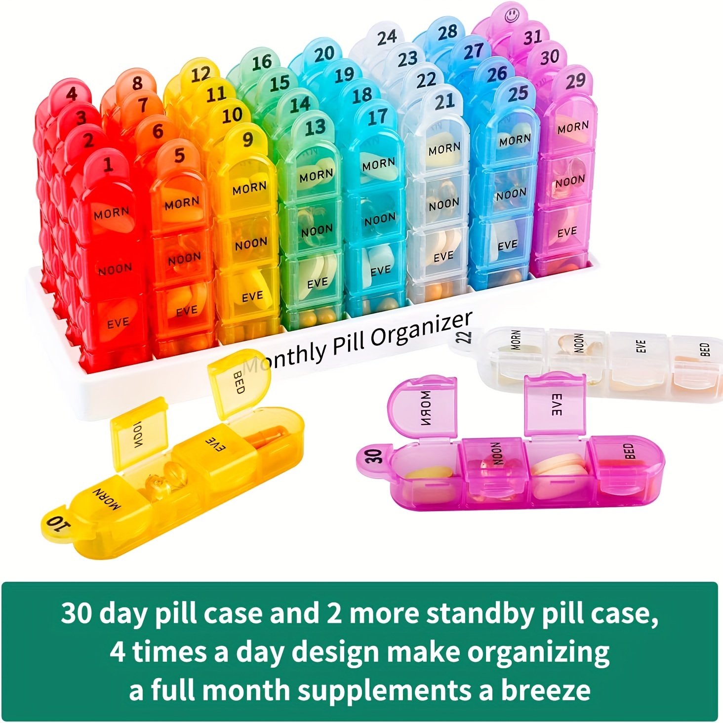 Zoksi Monthly Pill Organizer 4 Times a Day, One Month Pill Box