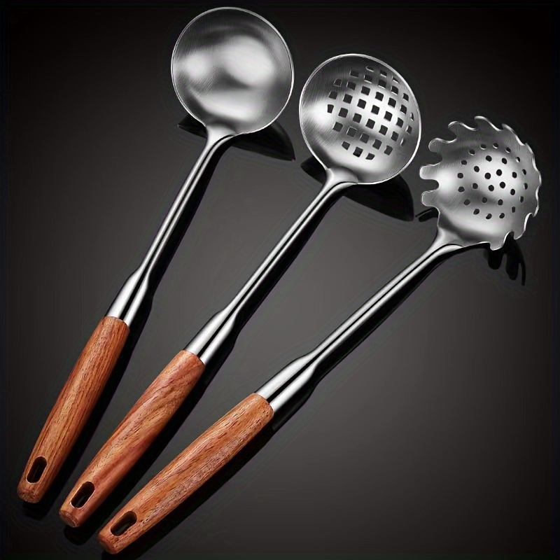 Juego de 2 cucharones de cerámica con cucharón grande para sopa con  espumadera, cucharones ranurados, cucharones de cocina, cucharas coladoras  para