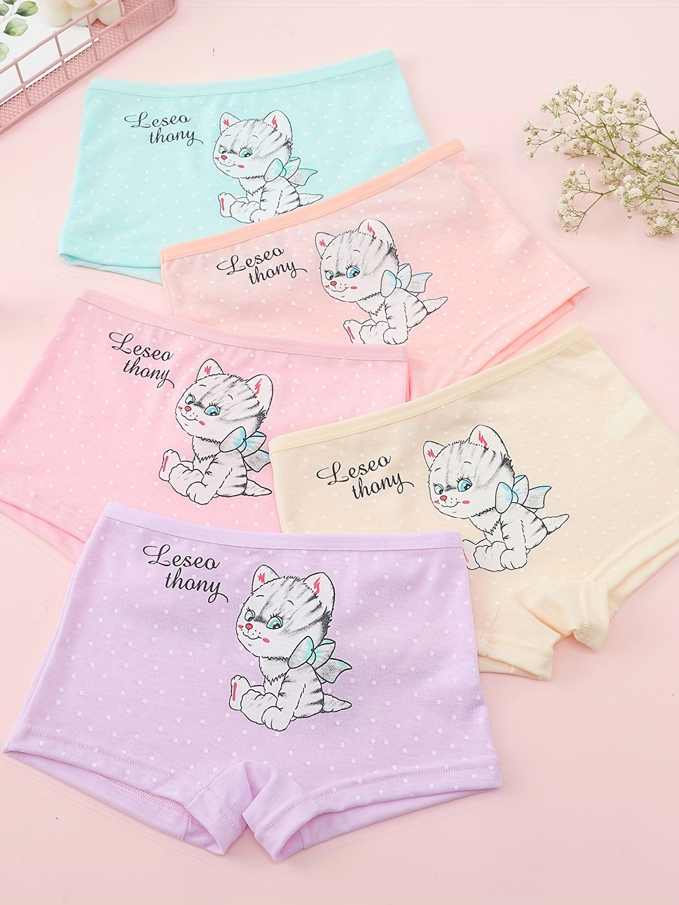 Girl's Super Cute Cat Cartoon Underwears Medium Stretch - Temu