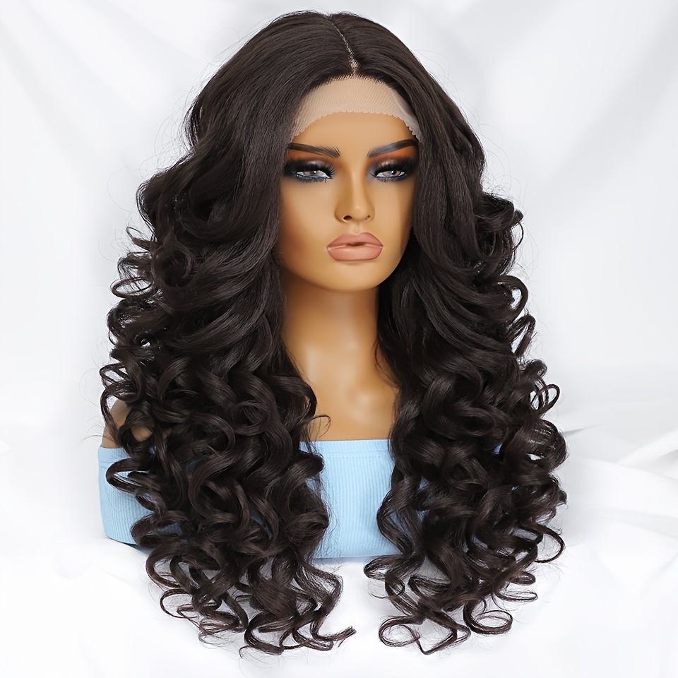 180 Density 13X4.5X1 Lace Front Curly Wigs Synthetic HD Lace Glueless T Part Water Wave Lace Wigs Burgundy Cosplay Heat Resistant 24inch Curly Wigs