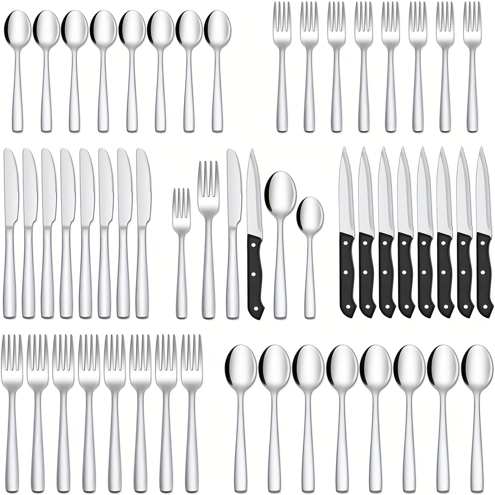 Silverware Set With Steak Knives Stainless Steel Flatware - Temu