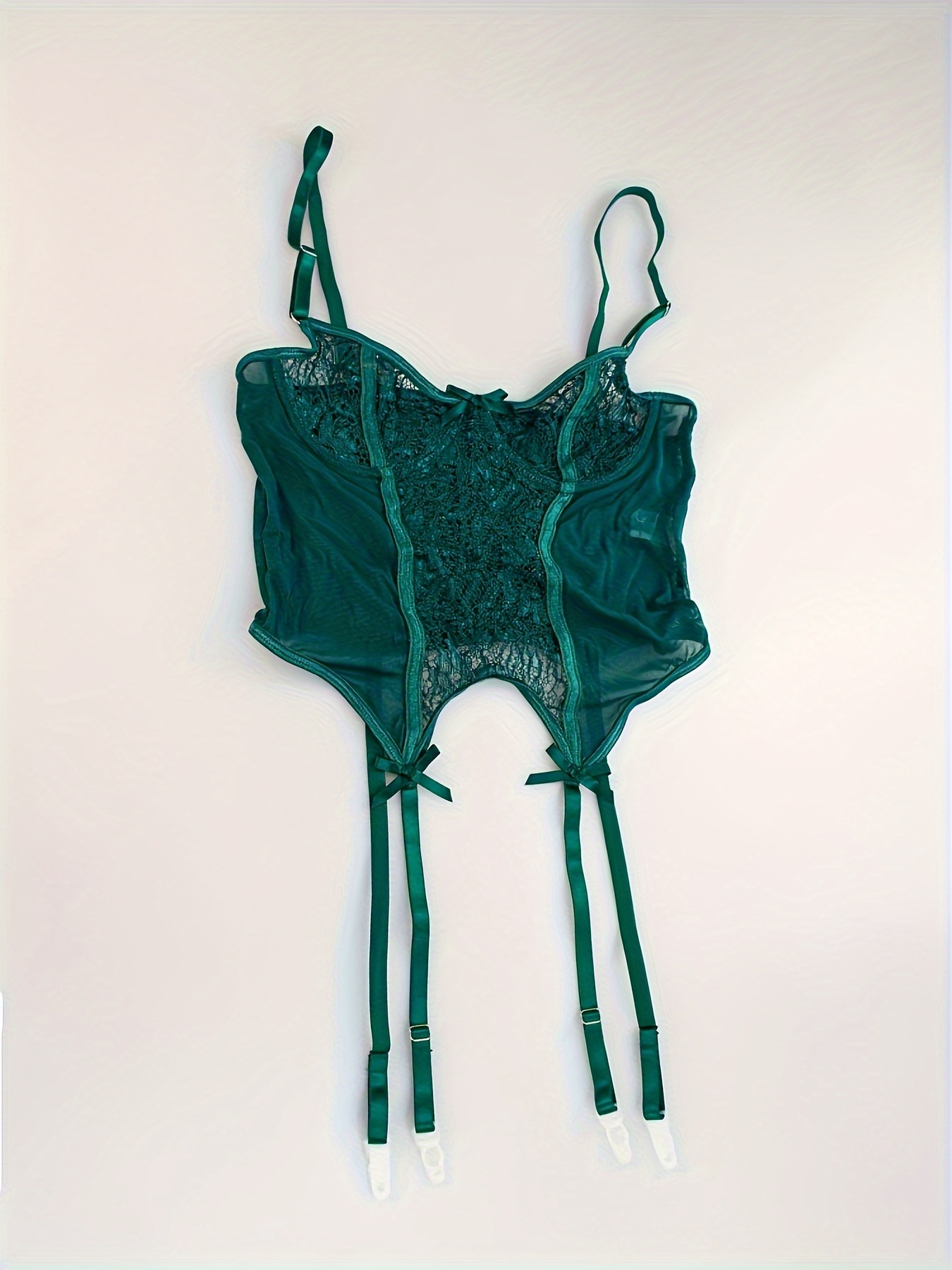 Sage Green Floral Lace Corset Suspender Thong