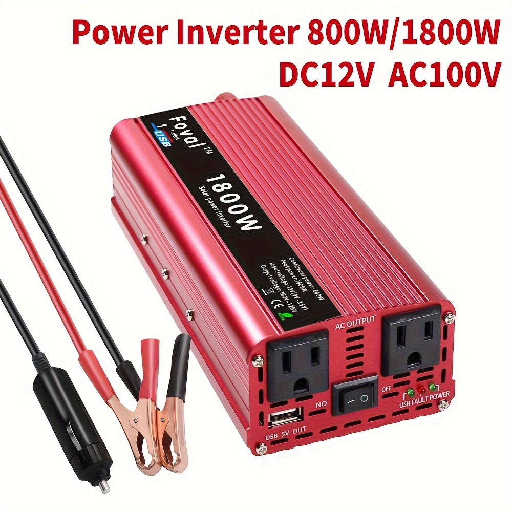  FOVAL 150W Car Power Inverter 12V DC to 110V AC Converter Vehicle  Adapter Plug Outlet with 3.1A Dual USB Car Charger for Laptop Computer Red  : Automotive