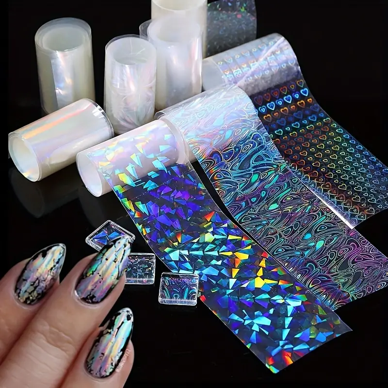 Holographic Nail Foil Transfer Stickers laser Nail - Temu
