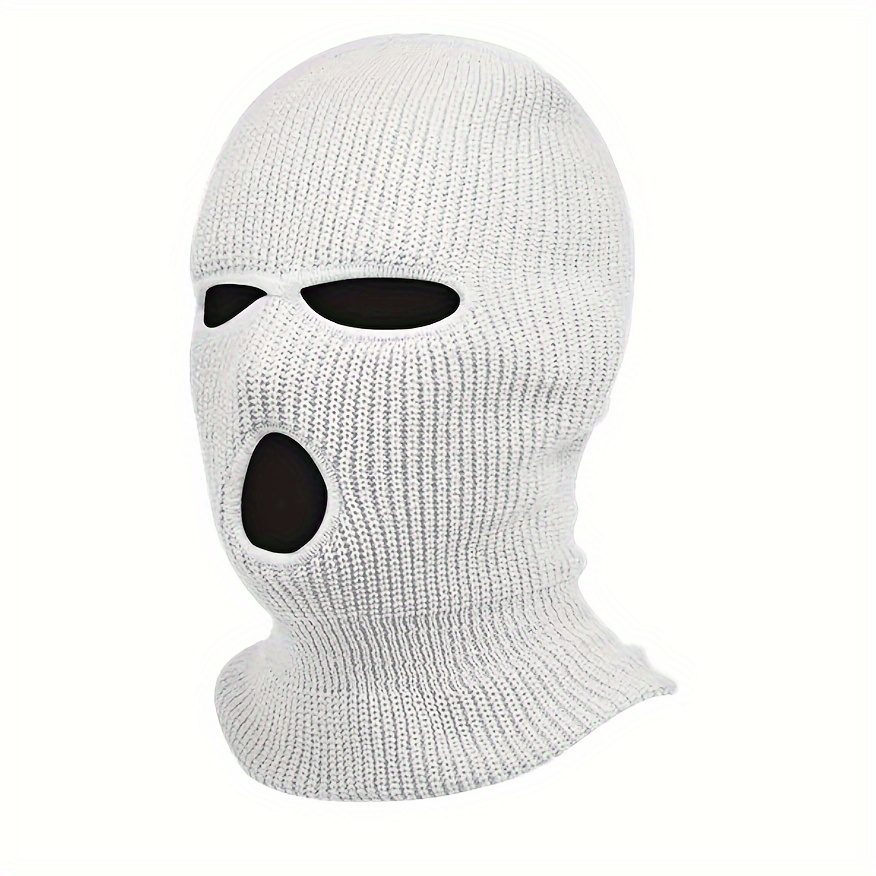 Máscara de esquí de punto con 3 agujeros, pasamontañas de invierno, gorro  de punto cálido para deportes al aire libre de invierno, color blanco
