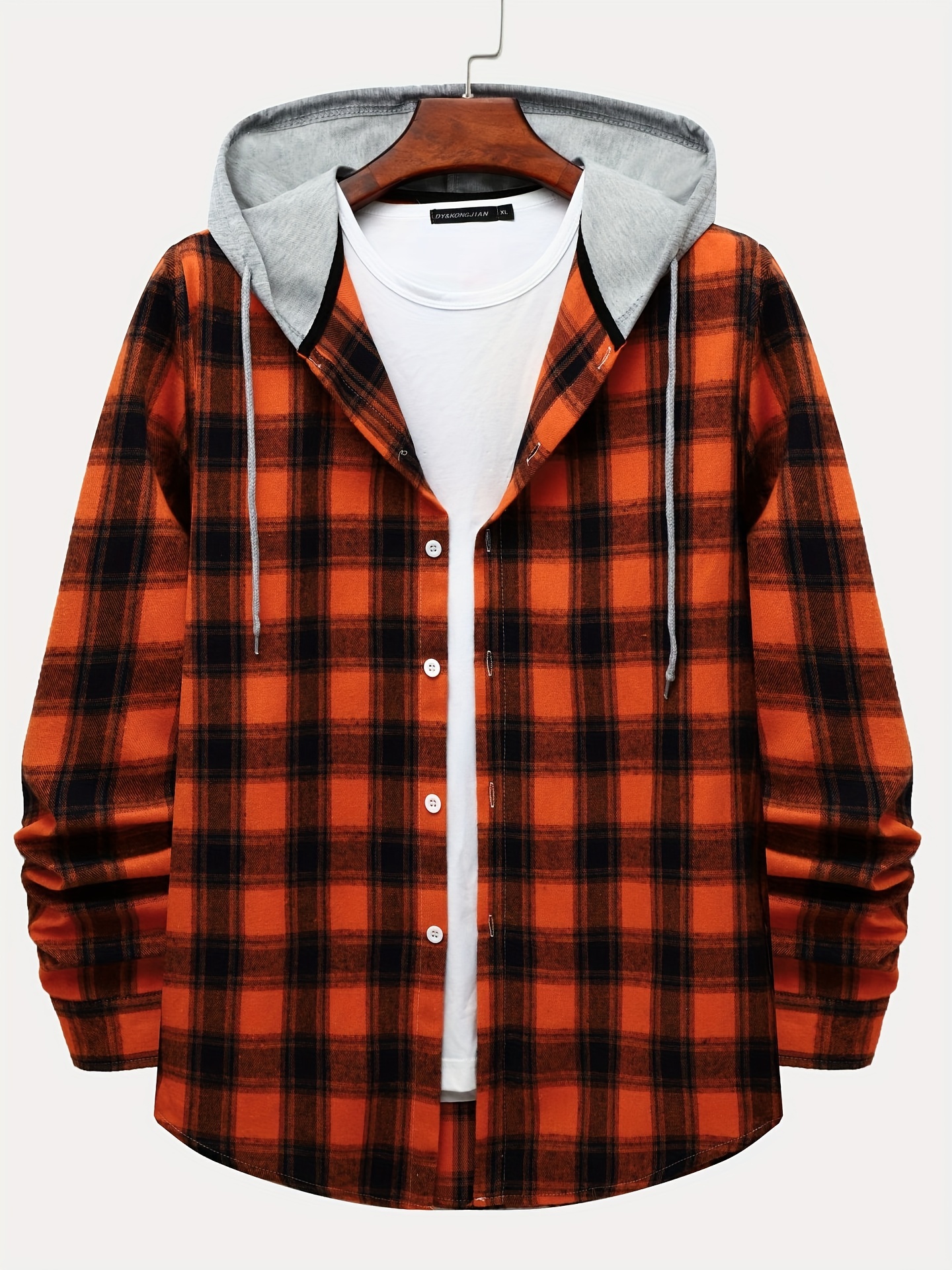 Classic Plaid Pattern Men's Color Block Hooded Long Sleeve - Temu