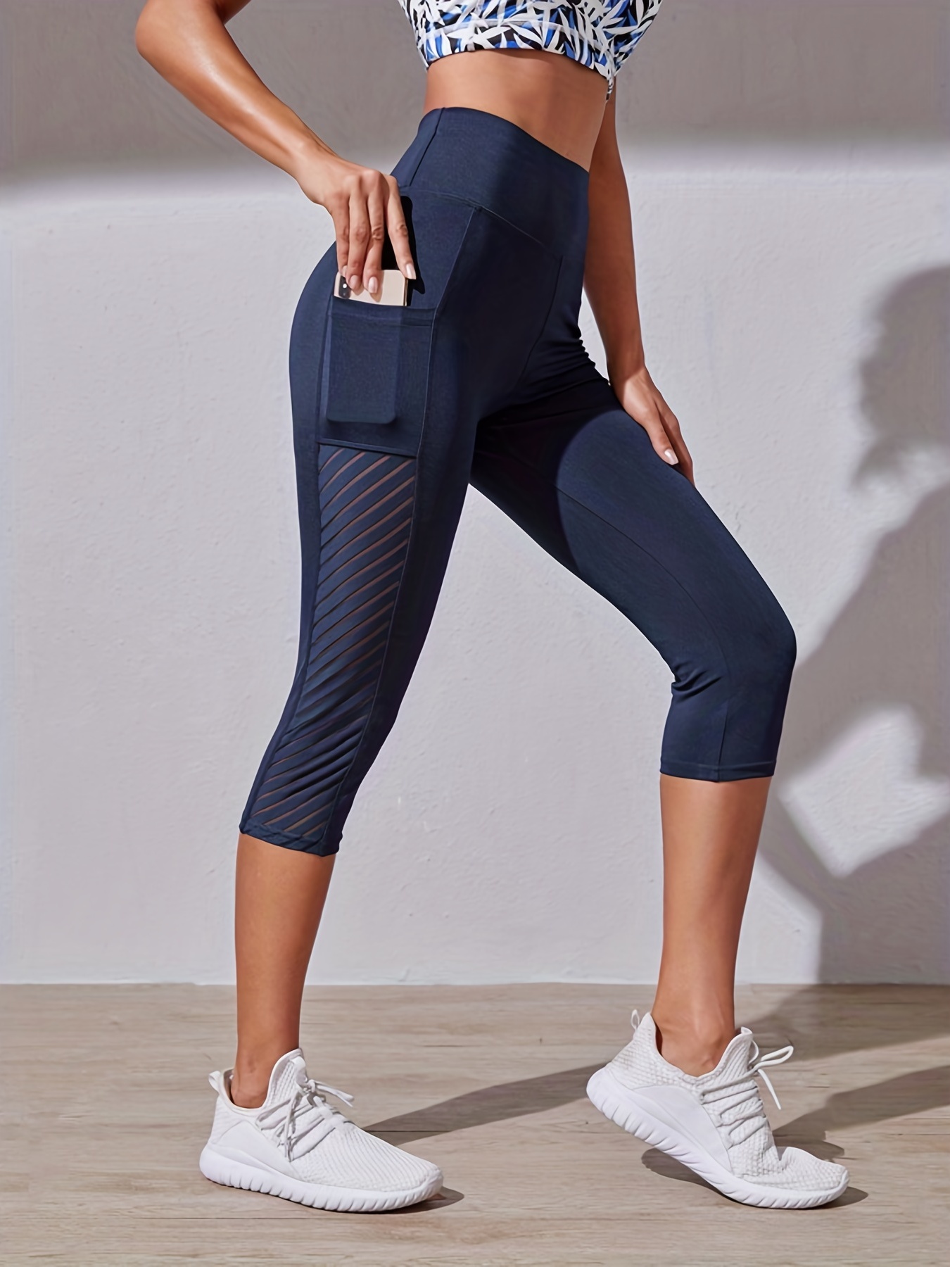 Plus Size Sports Capri Pants Women's Plus Solid Contrast - Temu Canada