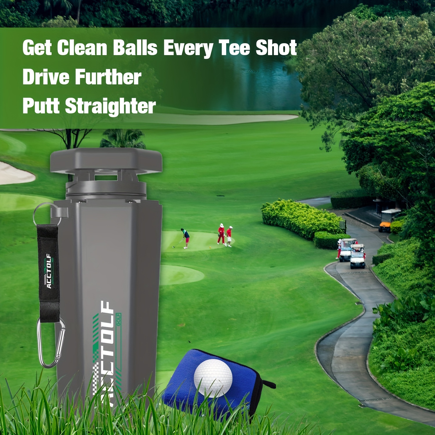 ACCTOLF Portable Golf Ball Washer Cleaner, Golf Accessories for Men Women,  Golf Club Cleaning Kit with Towel Unique Brush Best Golf Gifts for Men/Women