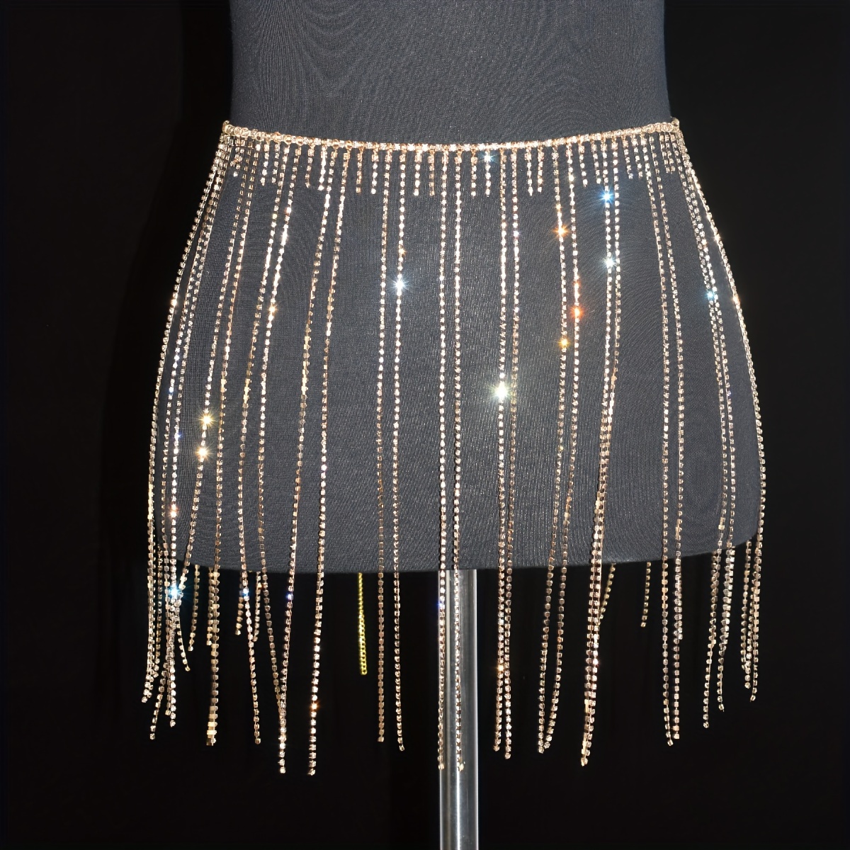 Silver Diamante Chain Body Jewelry Skirt
