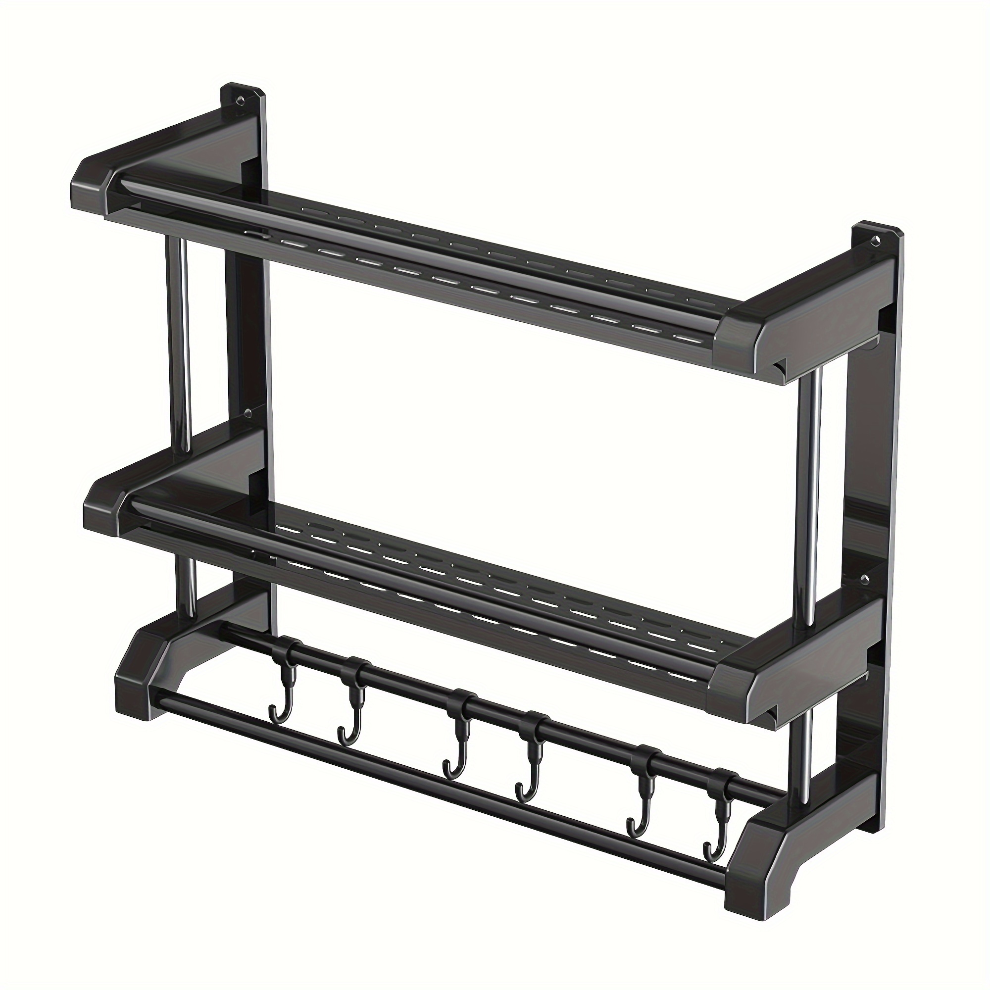Solid Wall Mount Black Bathroom Shelves Double Layer