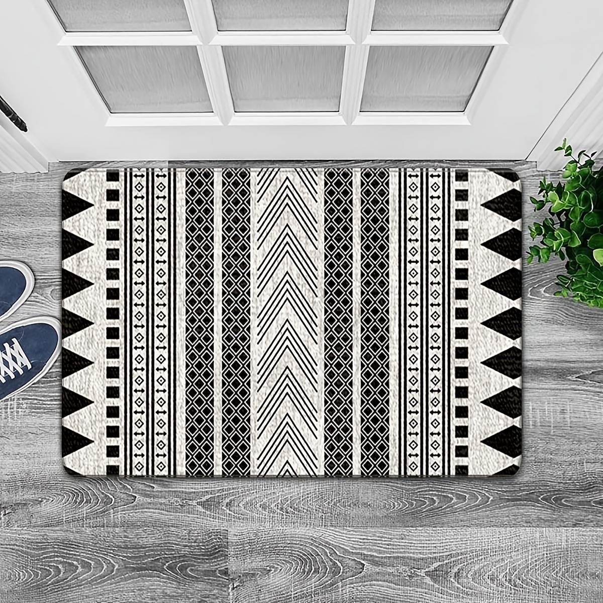 Grey Black Boho Tribal Area Rug Vintage Irregular Pattern - Temu