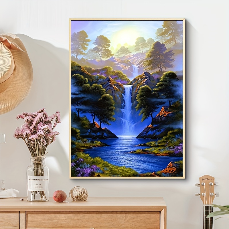 Diy Waterfall Landscape Pattern Artificial Diamond Painting - Temu