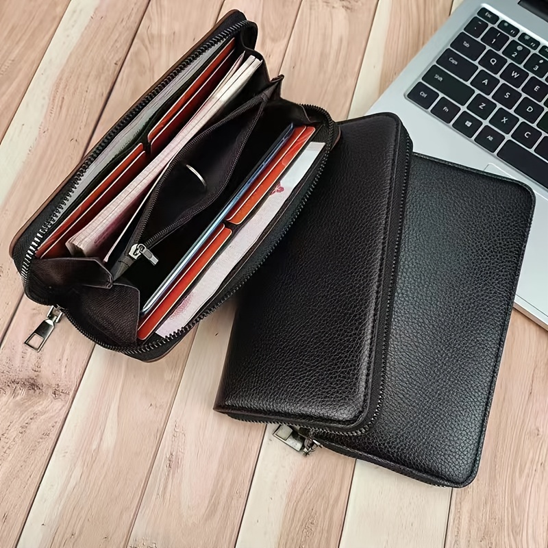 Men's Zipper Around Wallet Large Capacity Leather Bifold Wallet Card Holder  Coin Purse - Temu