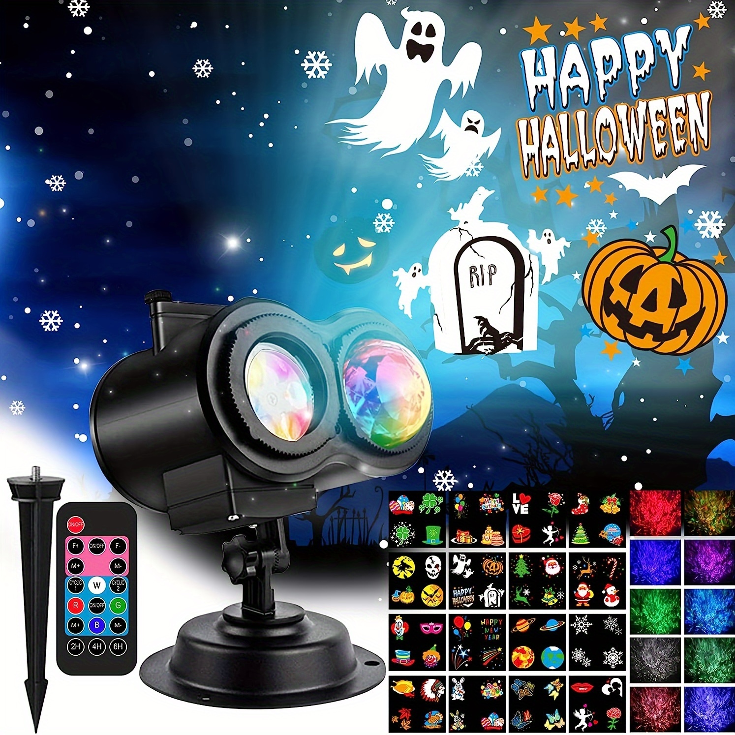 1 pack halloween christmas projector lights outdoor 16 different slides 2 in 1 led christmas snowflake projectors with remote control timer moving patterns ocean wave waterproof for xmas halloween holiday party details 3