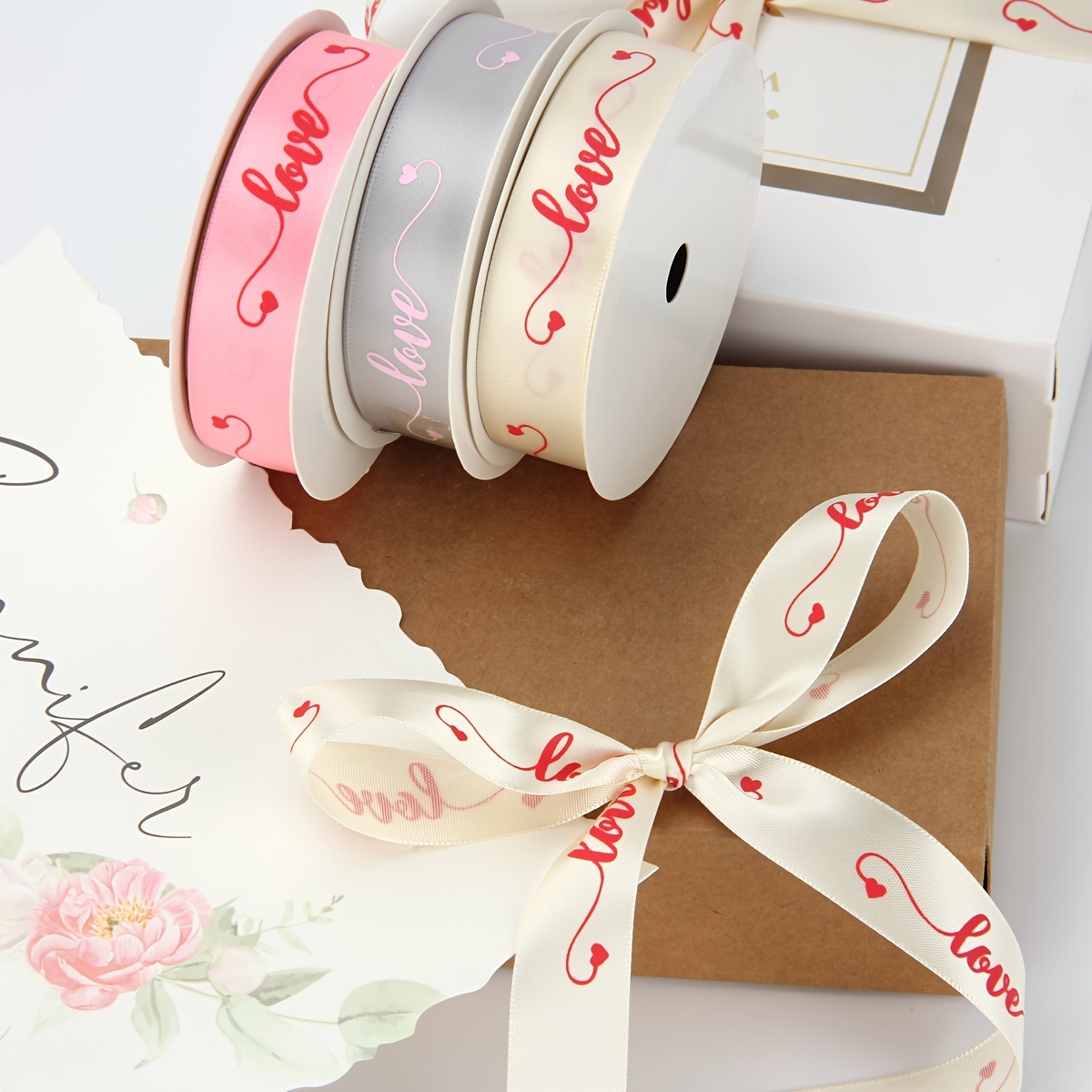Romantic Miss You Satin Ribbon Flower Ribbon Packaging Box Custom