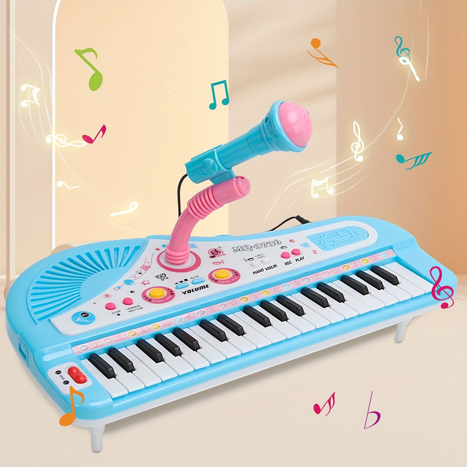 Piano Eletrônico Portátil, 22 Músicas Rosa 2 Fonte de Alimentação Teclado  Infantil Piano Plástico Educacional Multifuncional Com Microfone para Casa