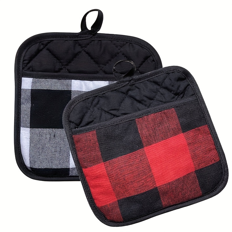 

2pcs, Fabric Coaster, Thanksgiving Party Household Red And Black Plaid Mat, Gloves Dual-use Microwave Table Mat, Table Plate Mat, Kitchen Supplies