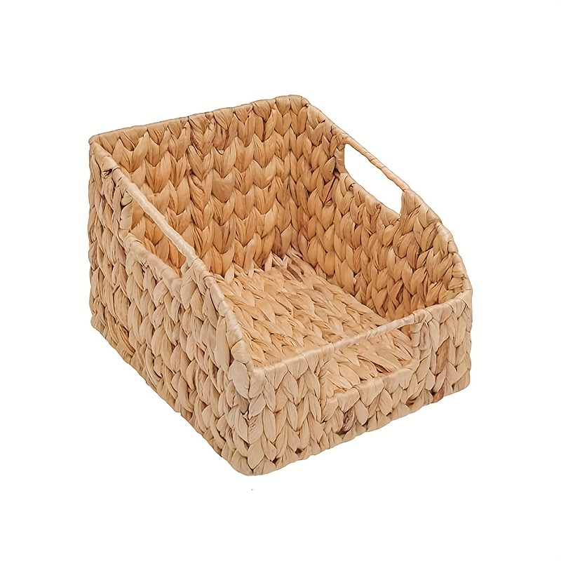 

1pc Woven Storage Basket, Natural Water Hyacinth Wicker Baskets, Organizing Basket With Built-in Handles, Handwoven Storage Basket, Large Capacity Storage Basket For Shelf Storage Gift Basket
