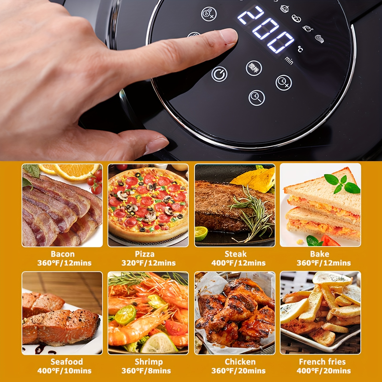 1pc 5QT 5.5QT Digital Air Fryer Transparent Cooking Window Fryer Air Fryer  LED TOUCH SCREEN Adjustable Temperature 1500W(5.5QT Visible Window) Air Fry