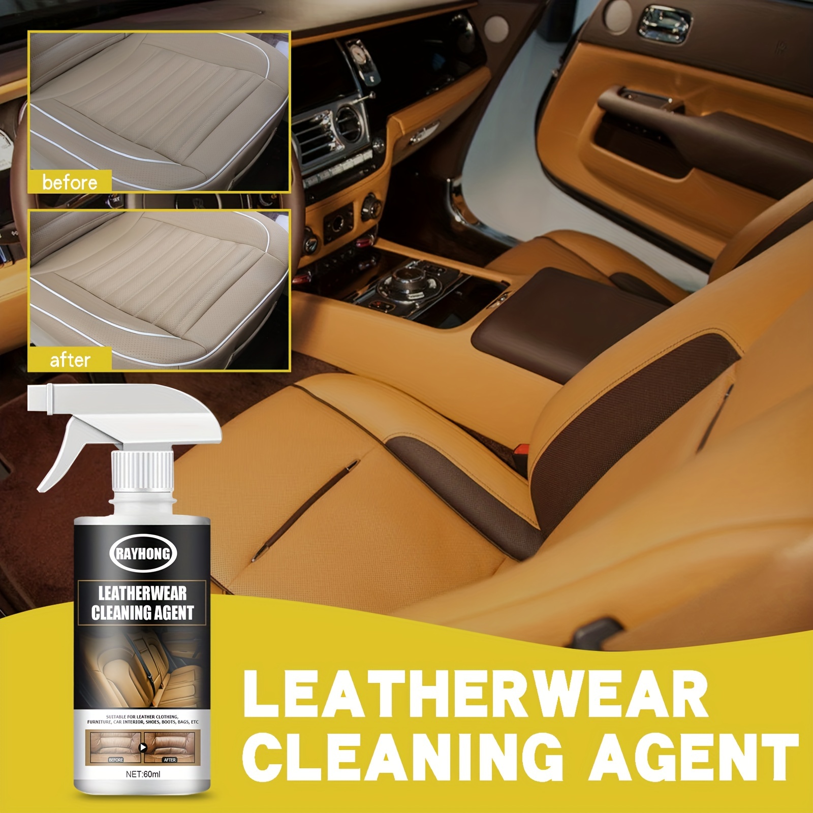 100ml Car Leather Cleaner For Interior Cleaning And Stain Removal, Suitable  For Steering Wheel, Storage Box, Seats, Mildew, Etc.