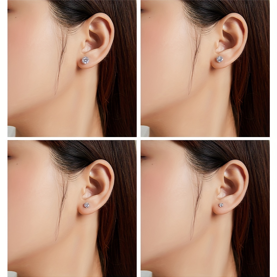 Stud Earrings 925 Platinum Plated Round Cubic Zirconia