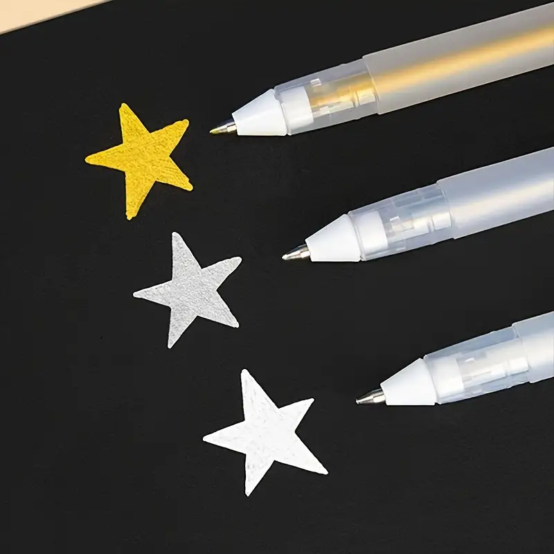 3pcs White, 1pc Golden & 1pc Silvery Gel Pens, 0.8mm Highlighter Pens, Fine  Point Ink