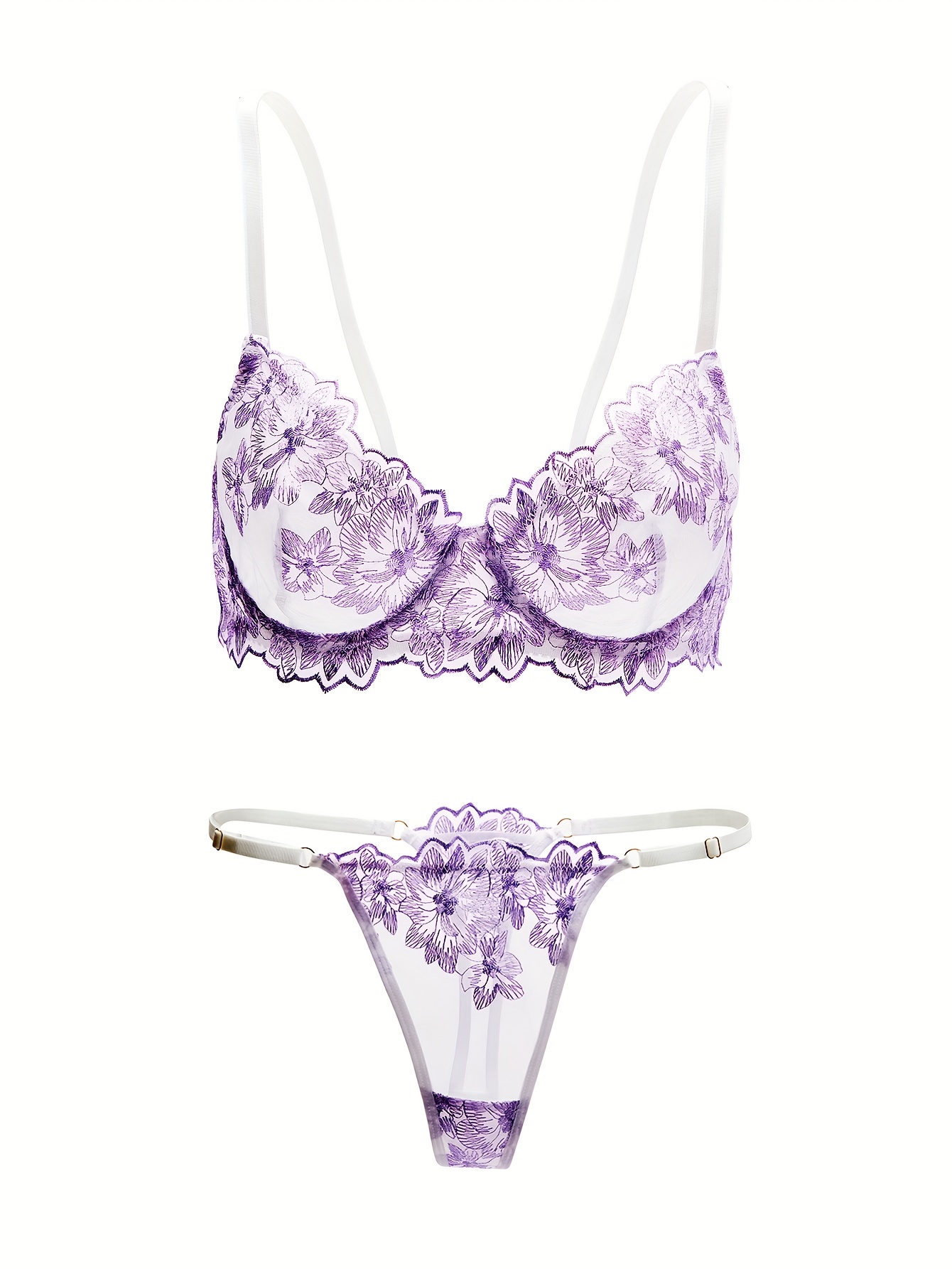 Fihana Women`s Cotton Non-Padded Floral Solid Lingerie Bra & Panty Set S to  3XL Beige Pink Purple