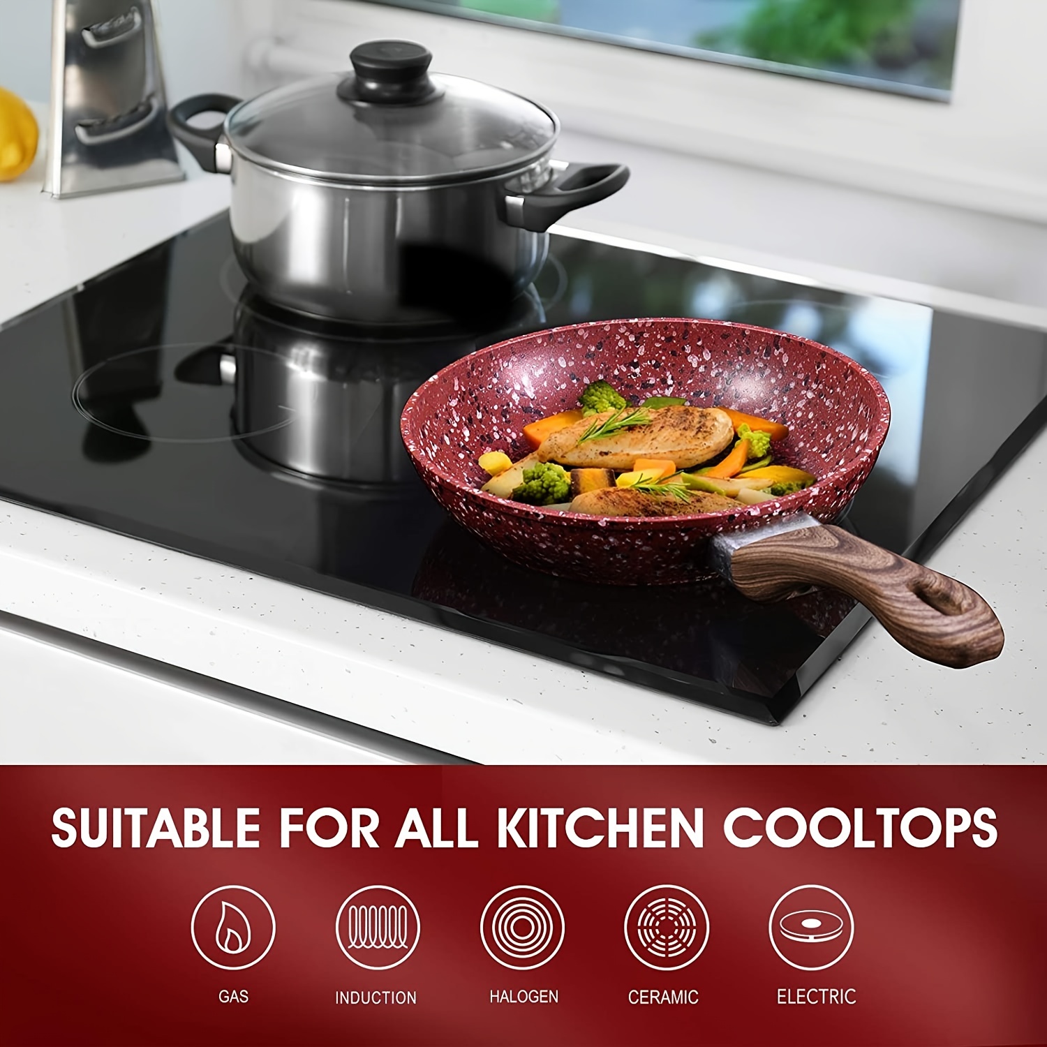 Nonstick Wok Pan With Lid, Induction Stir Fry Pan, Die-cast Aluminum, Scratch  Resistant, Pfoa Free, - Temu