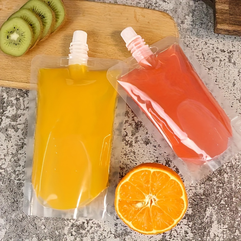  Reusable Drink Pouches with Straw, Heavy-Duty Premium  Double-Zipper To-Go Cocktail Smoothie Pouches, Leak-Proof Transparent &  Food Safe