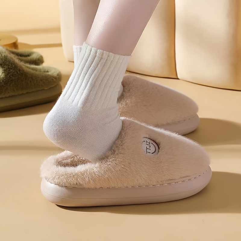 Solid Color Fluffy Home Warm Slippers Slip Ons Oft Sole Temu