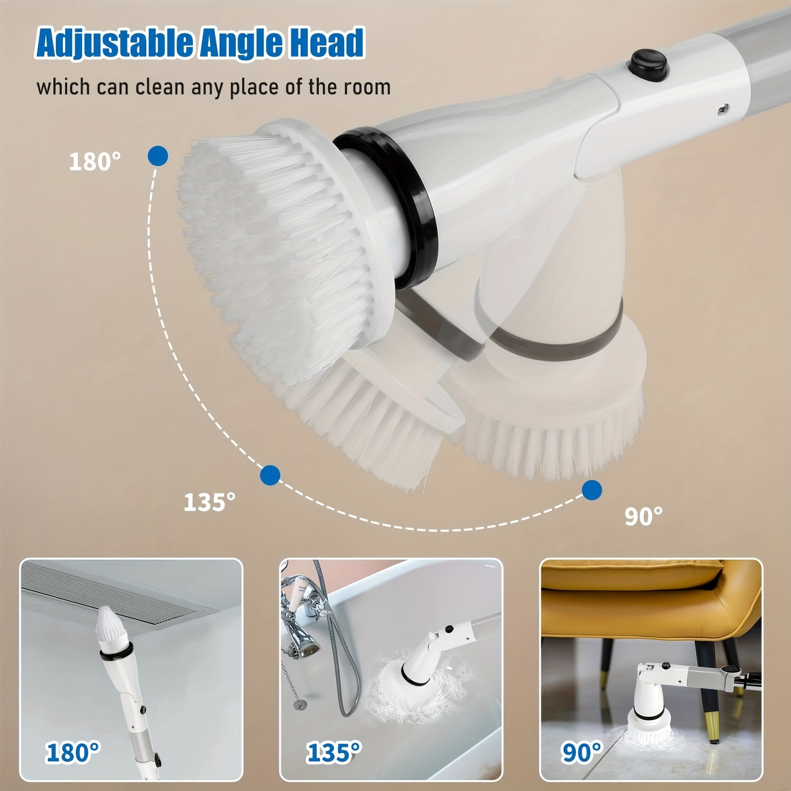 Electric Spin Scrubber Cordless Handheld Cleaning Brush with Adjustable Extension Handle 4 Brush Heads 4000mAh Battery for Kitchen Bathroom Wall